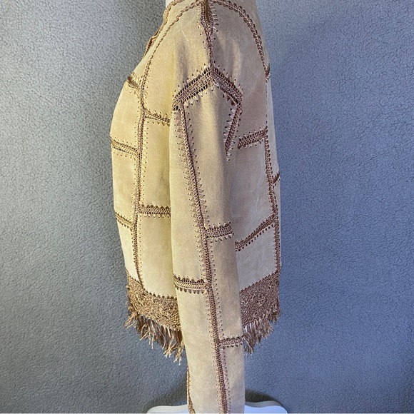 Lisa Intl Vintage Suede Jacket Woman’s L Large Crochet Tan Brown - Picture 6 of 13